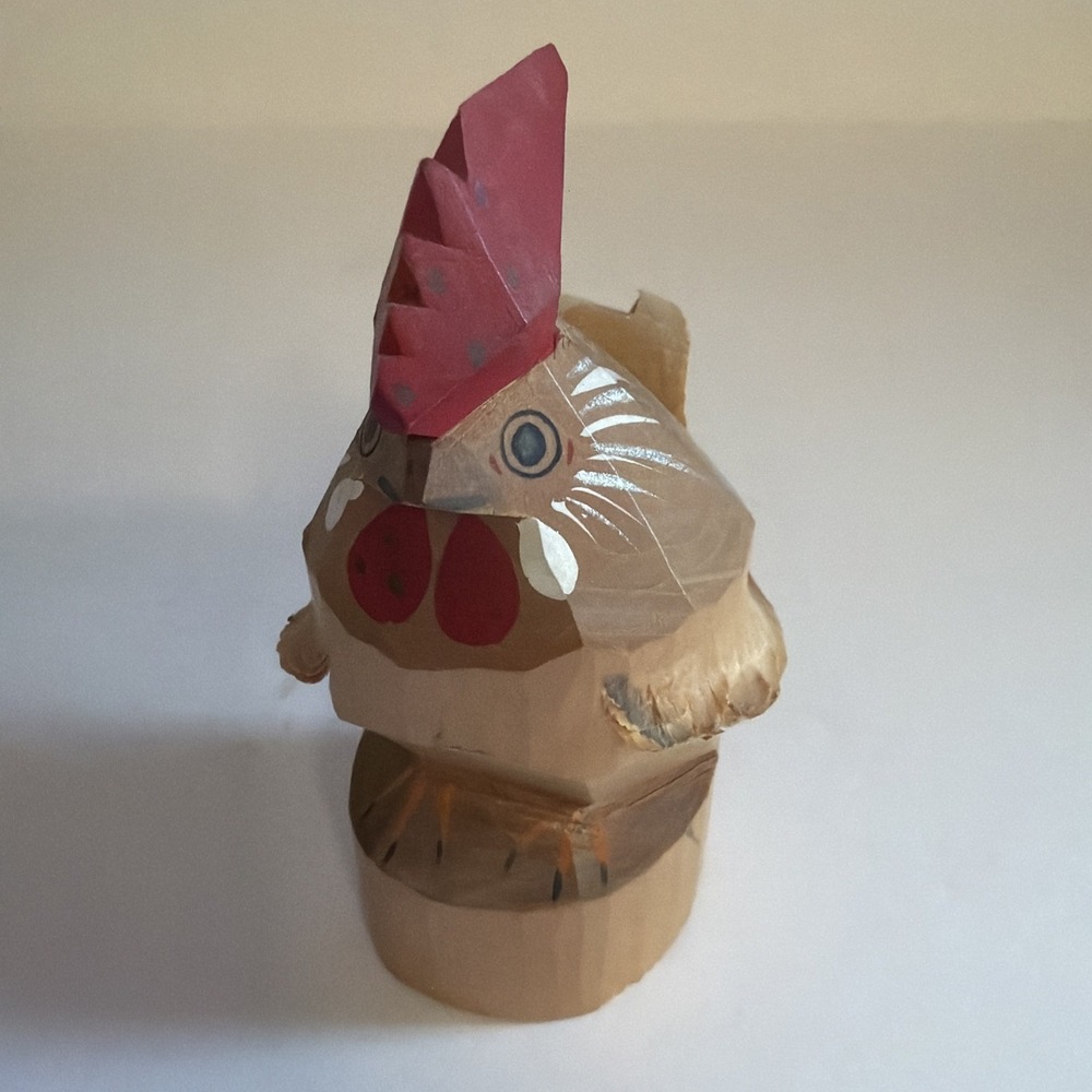 Japanese Sasano Bori Rooster Chicken Wooden Carving Hand Made Folk Art